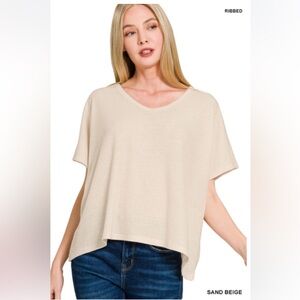 Zenana Outfitters Sand Beige Ribbed Tunic Top
